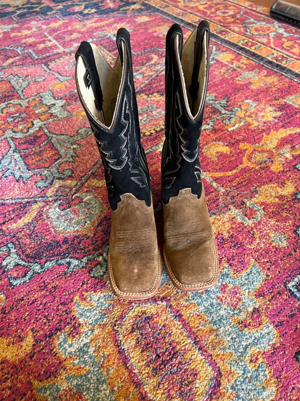 Justin Boots Two-Tone Brown and Black Women's Heeled Cowboy Boots. Suede.